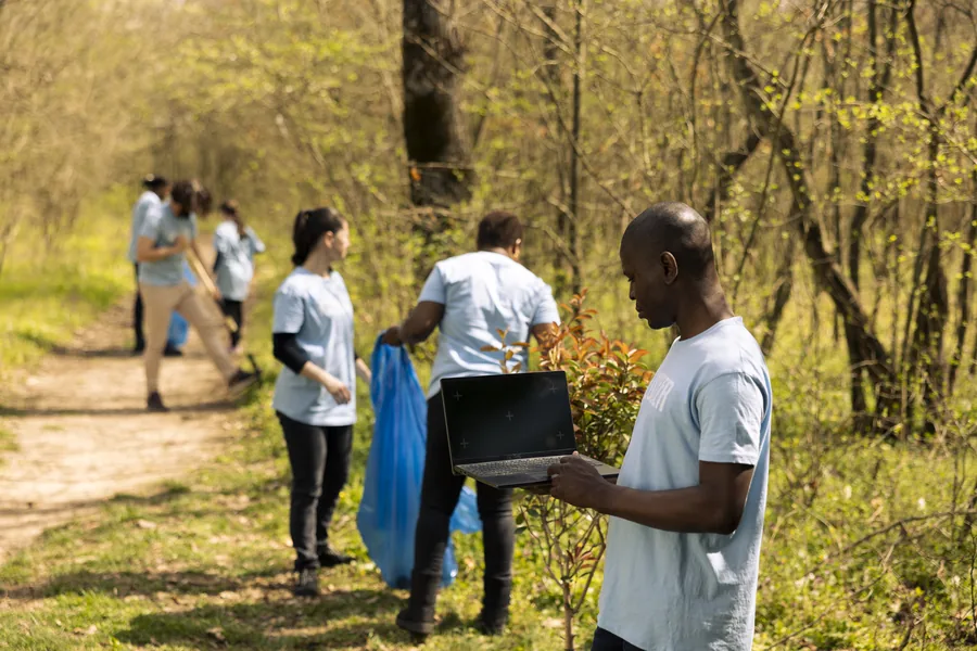 Carbon monitoring team collecting field data